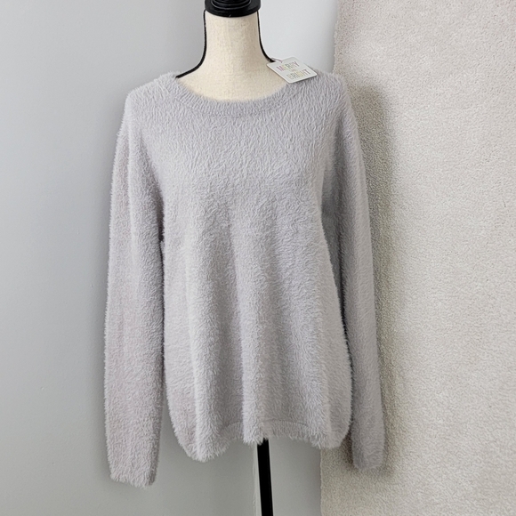 Ellen Tracy Gray Metallic Cloud Downtown Glam Eyelash Sweater Sz L NWOT - Picture 8 of 12